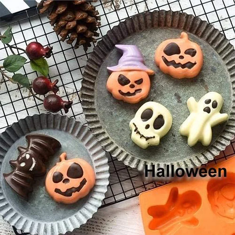 Silicone Halloween Pumpkin Candy Mold Pumpkin Cake Chocolate Gummy Molds Kitchen Handmade Cookie Baking Pudding Chocolate Tools