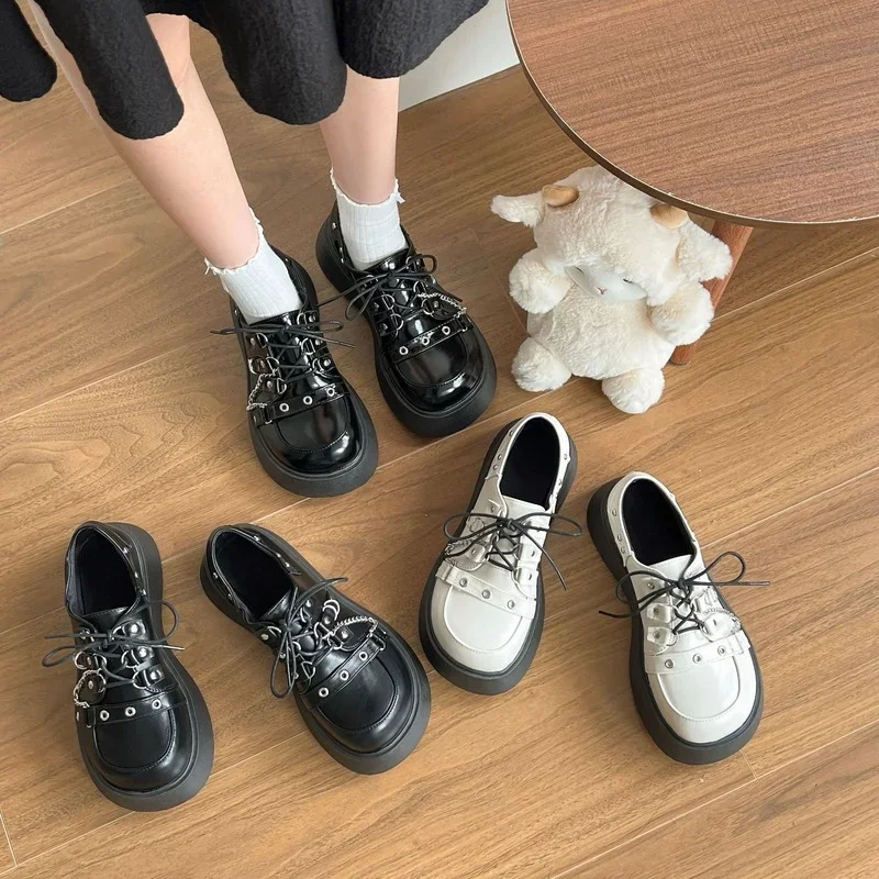 Platform Shoes Lolita Shoes Mary Janes Women\'s Shoes Chain Uniform Jk Student  Women Girl Round Toe Lolita Vintage Oxford