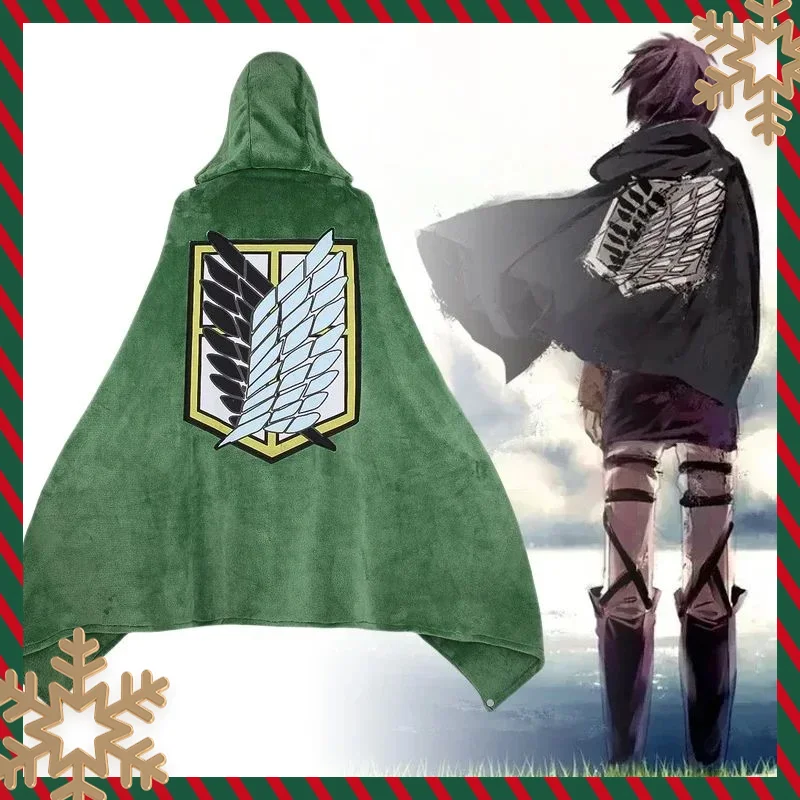 

Attack on Titan Hoodie Cloak Anime Shingeki No Kyojin Pajamas Blanket Cloak Levi Cosplay Flannel Shawl Blanket Comfy Homewear