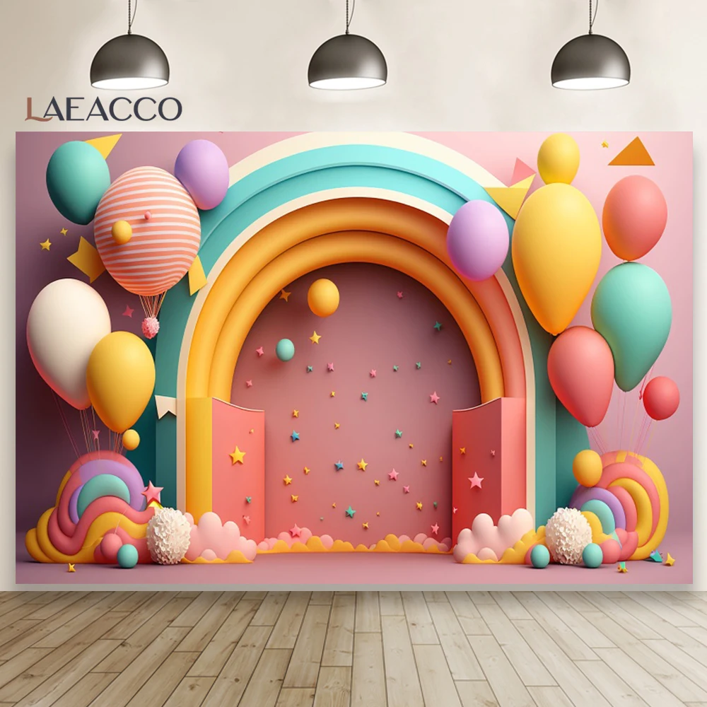 Colorful Balloon Arch Photography Backdrop Heart Balloon Arch Frame Wedding Birthday Party Portrait Photocall Background Studio