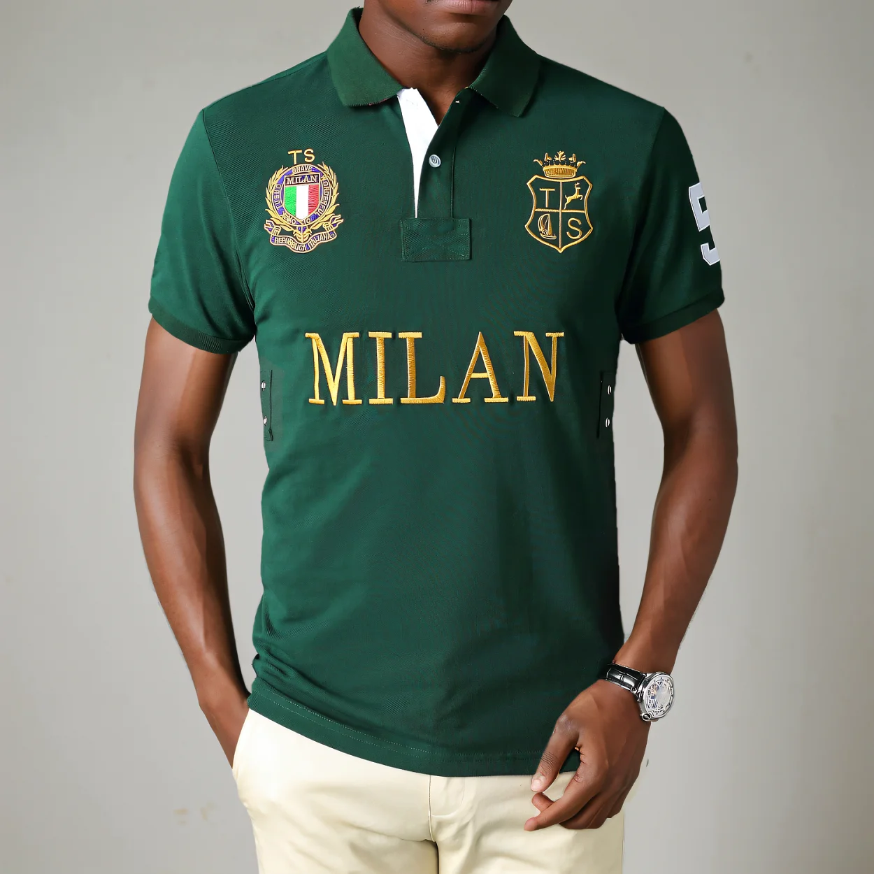 Camisa polo masculina de algodão de alta qualidade ITALIA VERDE algodão bordado símbolo "MILAN" lazer esporte presente de ano novo para homem