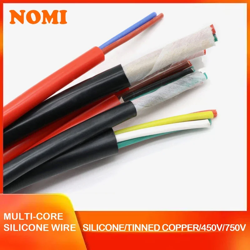 

1/5M Sq 0.3 0.5 0.75 1 1.5 2 4mm Ultra Silicone Rubber Cable 2 3 4 6 Cores Insulated Flexible Copper High Temperature Wire