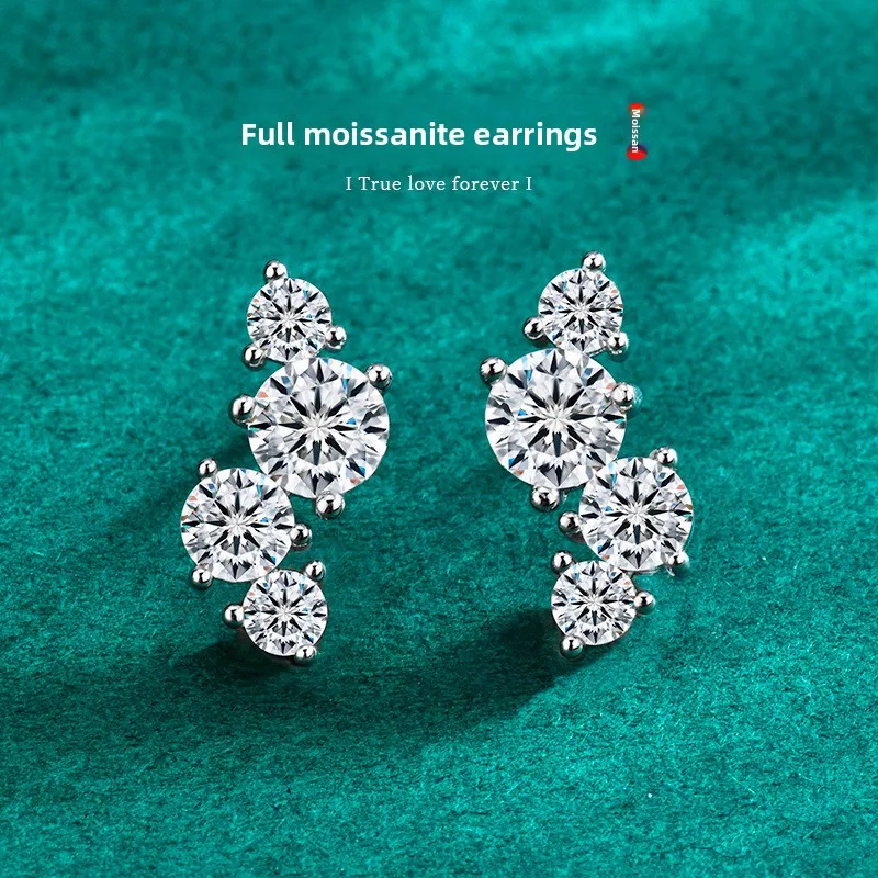 

1CT*2 D-Color Full-Pave Moissanite Elegant Stud Earrings, Platinum Plated S925 Sterling Silver, Exquisite Fine Jewelry for Women