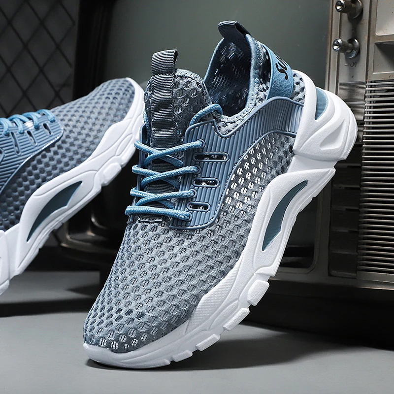 

Летняя модная повседневная обувь с дышащей перфорированной сеткой для мужчин, легкие противоскользящие кроссовки большого размера на мягкой подошве