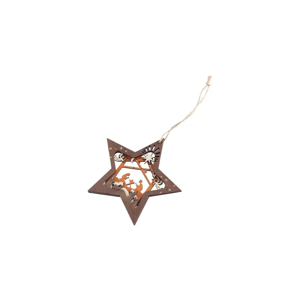 Traditional Wooden Nativity Scene Star Ornaments Hollow Hanging Nativity Scene Pendants Star Shaped Christmas Tree Ornament Home