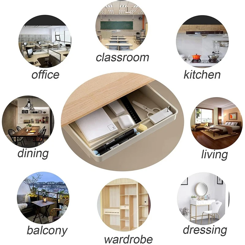 2 ชิ้นภายใต้ชุดลิ้นชักโต๊ะ, สไลด์ออกจัดโต๊ะและการจัดเก็บ, ถาดลิ้นชักดินสอกาวในตัว