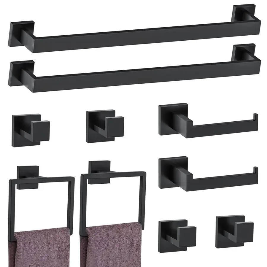 

Matte Black Bathroom Hardware Accessories Set Black Towel Bar Set Towel Holder Set Stainless Steel WallMounted Towel Rack Set f