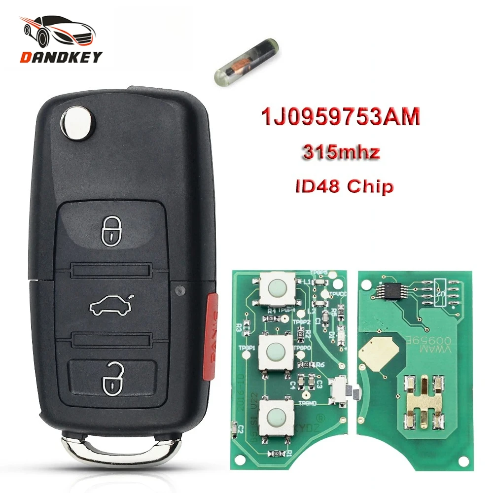 

Dandkey 1J0959753AM для VW Beetle Golf Passat Jetta 315 МГц ID48 чип 1J0 959 753 AM 5FA008399-30 2000-2006 автомобильный дистанционный брелок
