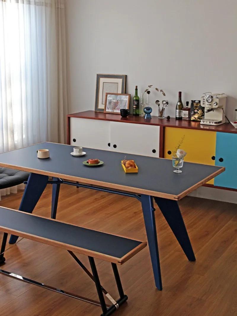 Bancada de trabalho simples e moderna de madeira maciça, mesa longa medieval para casa e sala de estar