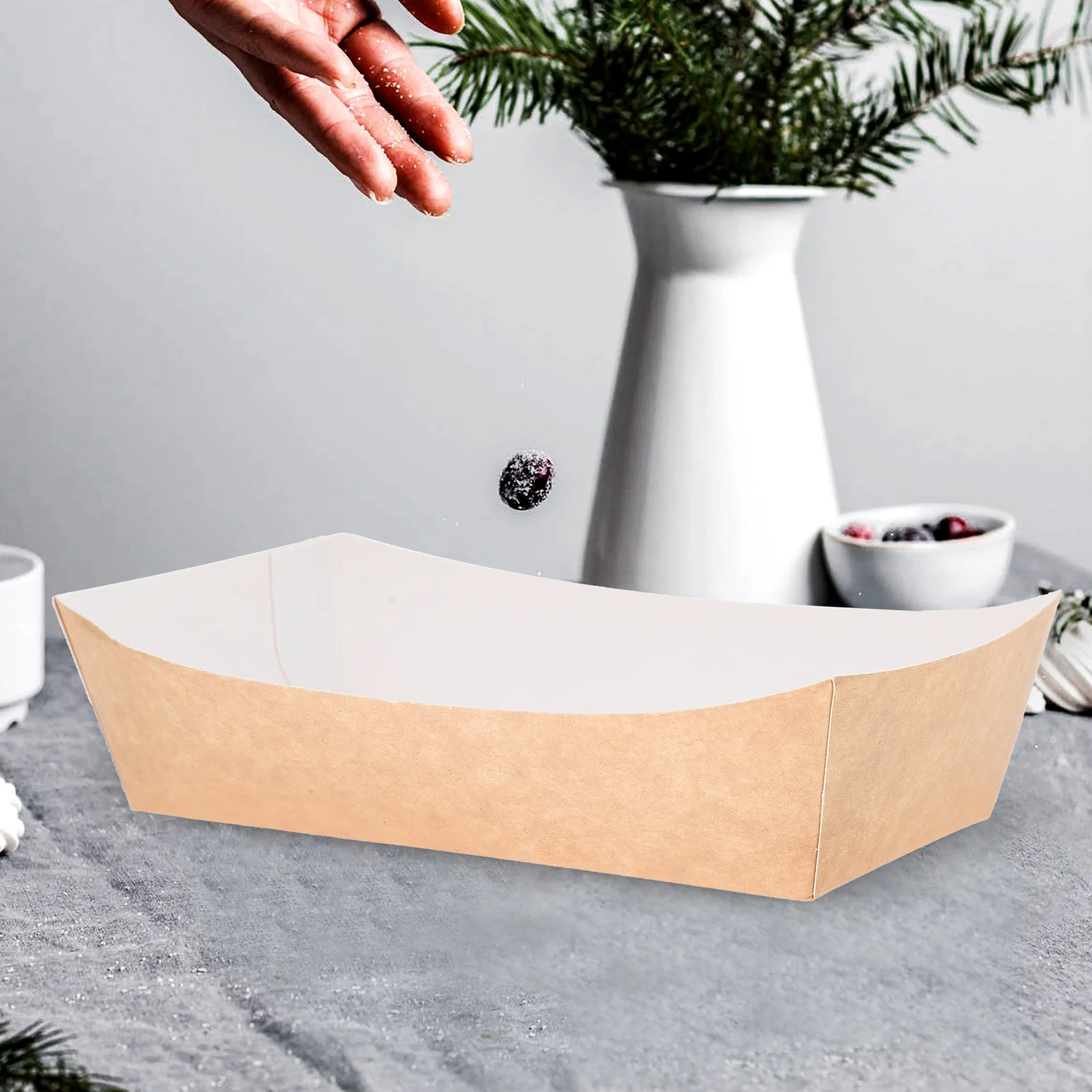 Bandejas desechables de papel para servir barcos de comida, platos para aperitivos, bandejas desechables para servir, platos para aperitivos, 100 Uds.