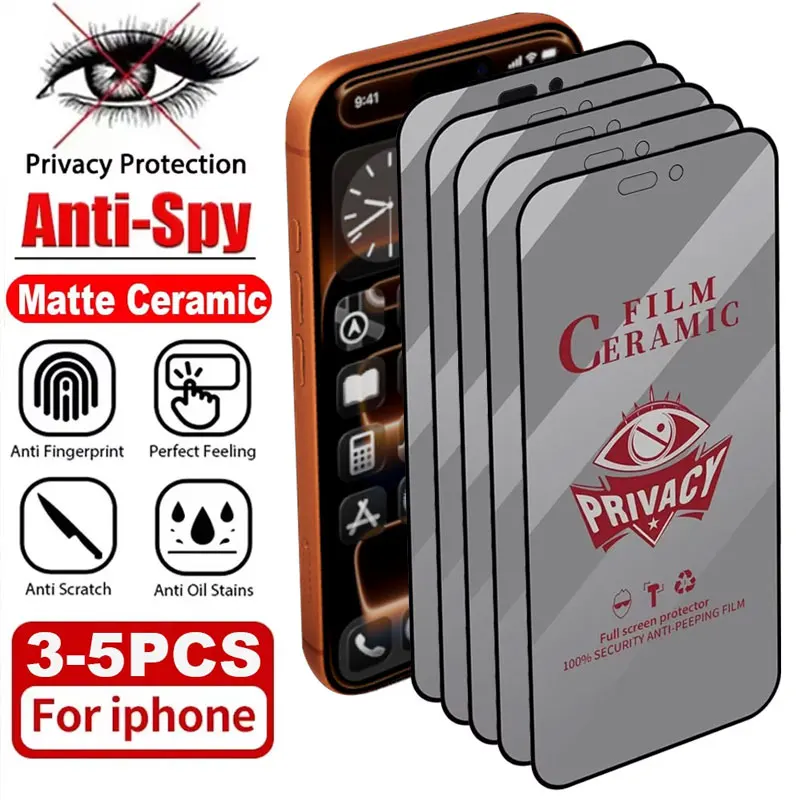 

3-5PCS Privacy Ceramic Film For iPhone 17 Pro Max Air 11 12 13 14 15 16 Pro Max Plus XS XR Anti Spy Screen Protectors Matte Film