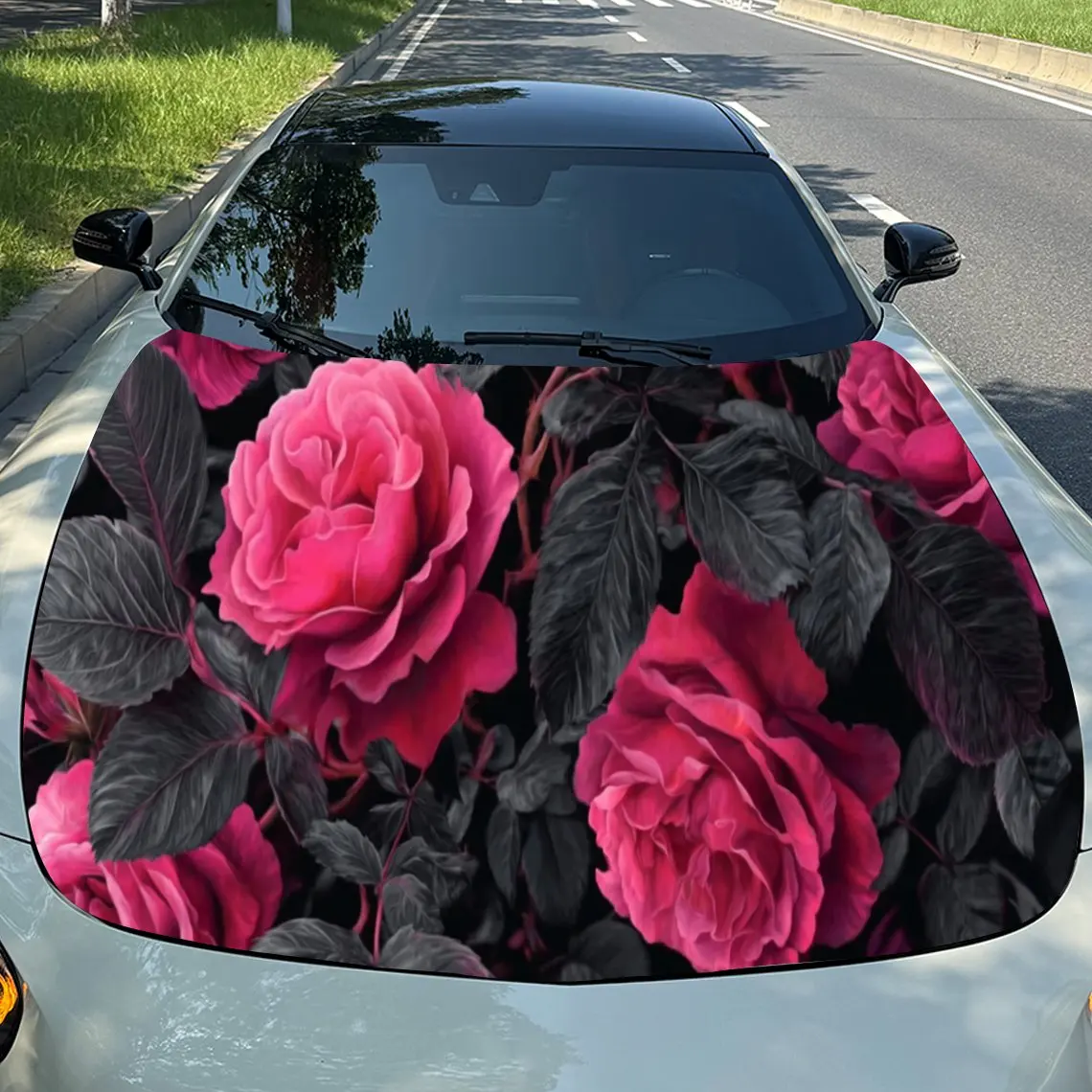 

Rose Flowers Automobile Hood Vinyl Sticker Packaging Film Self-adhesive Sticker General Motors Hood Decal
