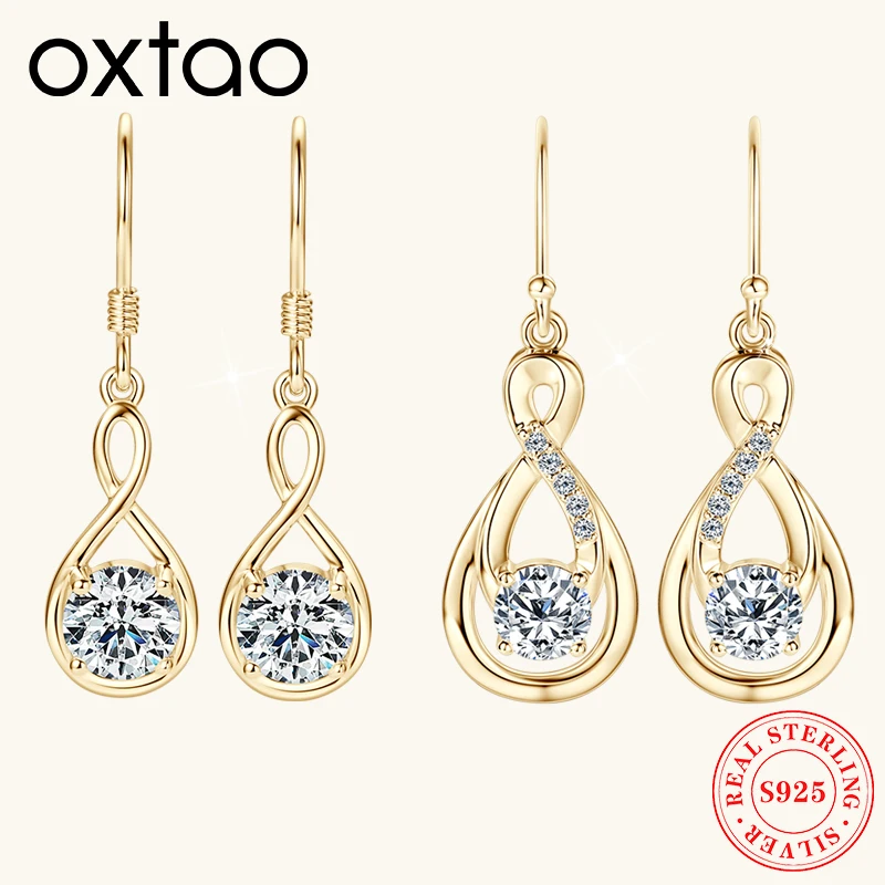 

OXTAO изысканные висячие серьги с бесконечным муассанитом для женщин, серьги-капли из 100% серебра 925 пробы, сверкающие лабораторные ювелирные изделия с бриллиантами