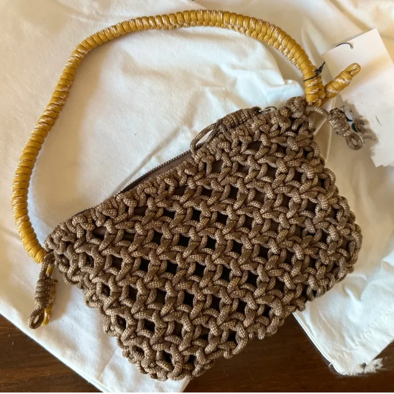 

Rope Shoulder Bag With Contrast Handle Trendy Zipper Closure Crossbody Bag Lightweight Beach Boho Purse For Women Casual Handbag
