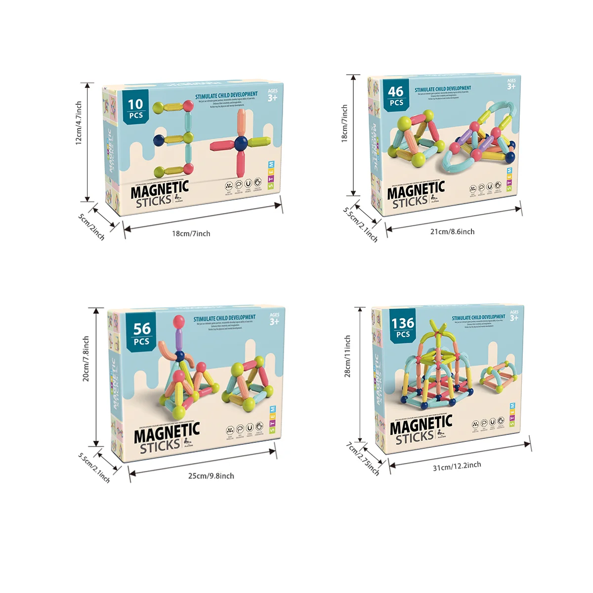 Crianças brinquedos varinhas magnéticas starter set itens essenciais para sala de aula, blocos de construção magnéticos para crianças estrutura de construção magnética cogni