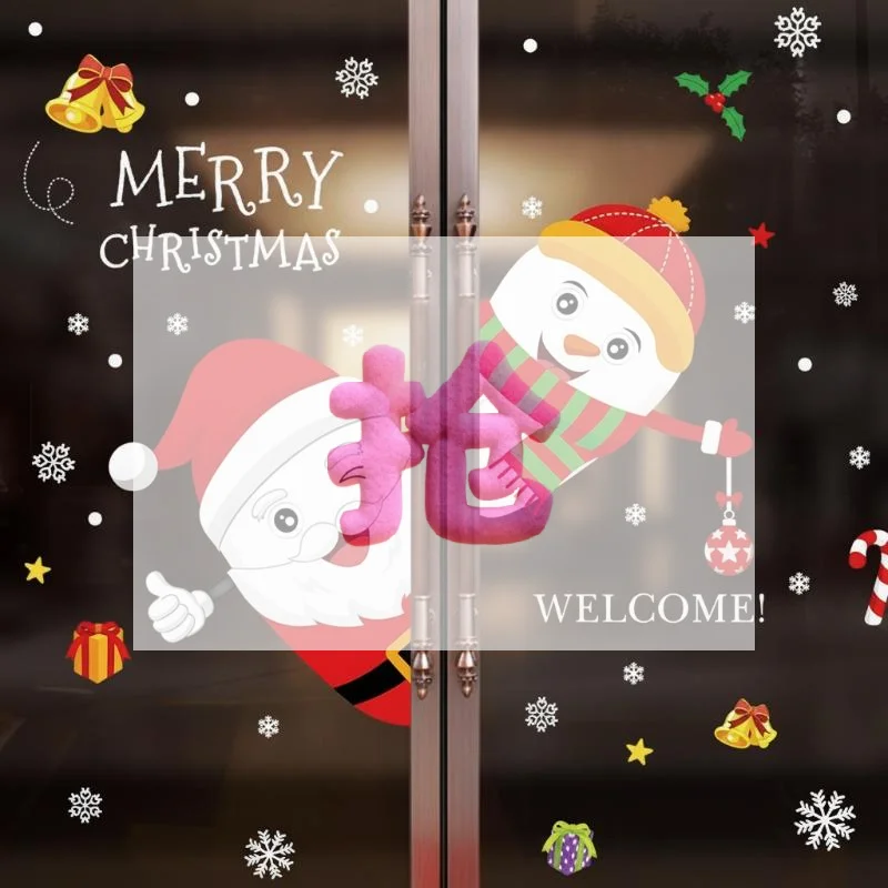 2027 Merry Christmas Window Stickers Removable Self Adhesive Lovely Cartoon Patterns Perfect For Home Store Holiday Decoration