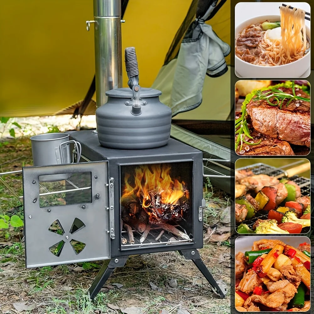 

Portable Wood Burning Stove - Outdoor Stove with Chimney Pipe, Great for Camping, Cooking, BBQ And Boiling Water - Black, Water Boiler | Compact Design, Perfect for Party BBQ, Patio BBQ, Indoor/Outdoor Heater, Hot Tent Stove