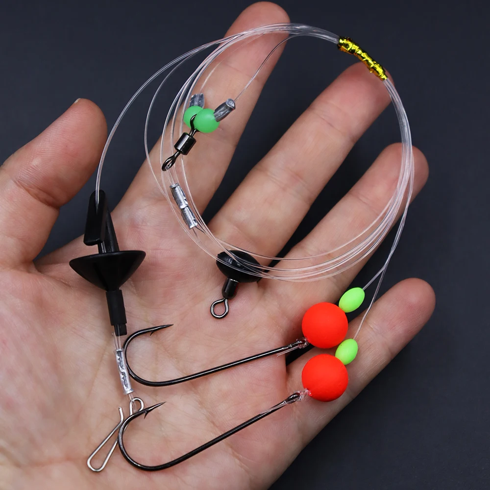 ZYZHE 1/3/5 Stück Angelrolle mit Doppelschwimmer, Unterlinie und Haken, Weitwurf-Angelrigs, vorgebundene Angel-Flapper-Rigs – Detail 7