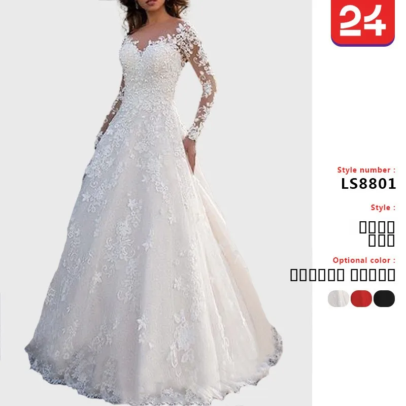 

Spring 2025 New Women's Long Sve One oulder Wedding Dr Evening Gown mid Waist Lace Midi Skirt Polyester Fabric