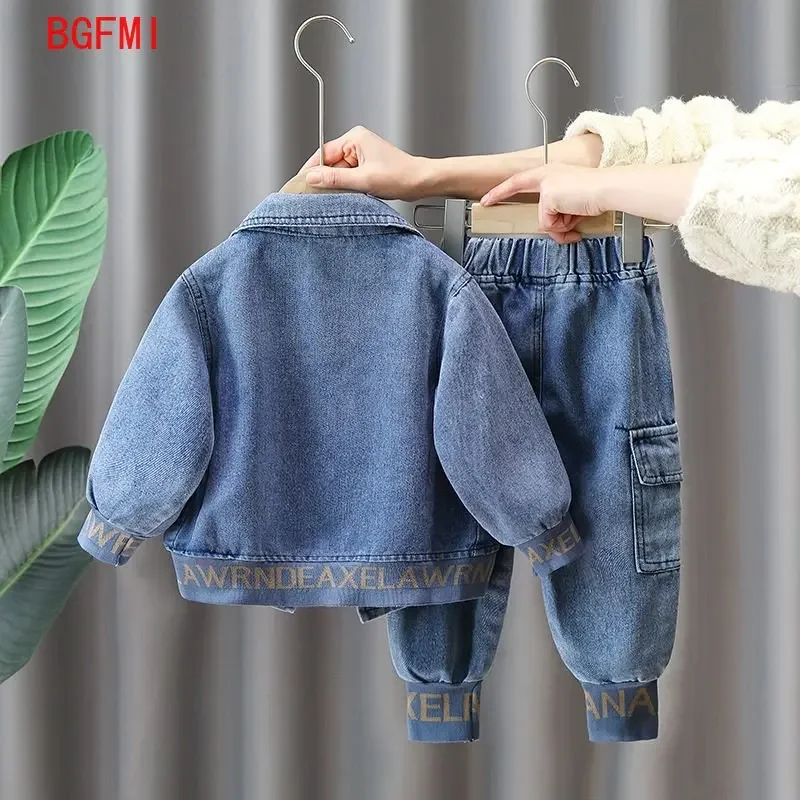 Spring Denim Coat Children\'s Clothing Autumn Kids Clothes Boys Outerwear Blue / Black Baby Jacket Pant Sets Two-piece Set 2-9Y