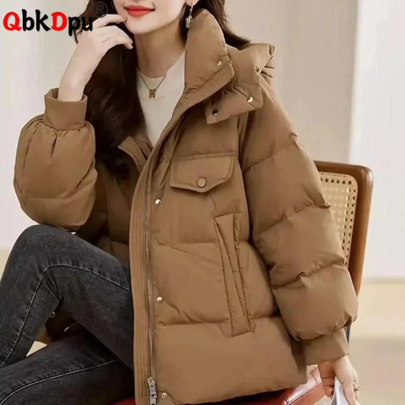 

Winter Warm Hooded Zipper Abrigos De Plumas Women Casual Single Breasted Down Cotton Coats Solid Long Sleeve Thicken Outerwears