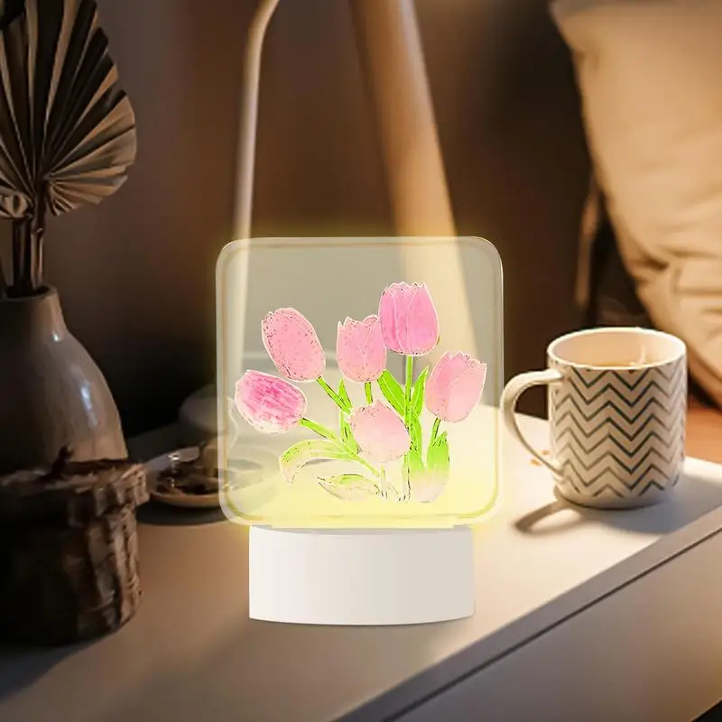 Tulip Lamp Adjustable USB Tri-Color Base Desk Lamp DIY Flower Table Lamp Tulip Desk LED Night Light For Home Bedroom Table Decor