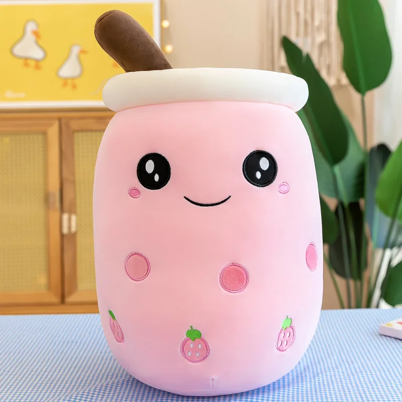 22-25cm New Cuddly Bubble Tea Plushies Squishy Pearls Milk Tea Boba Peluche gelato frutta succo bevanda bottiglia Prop Decor Gift