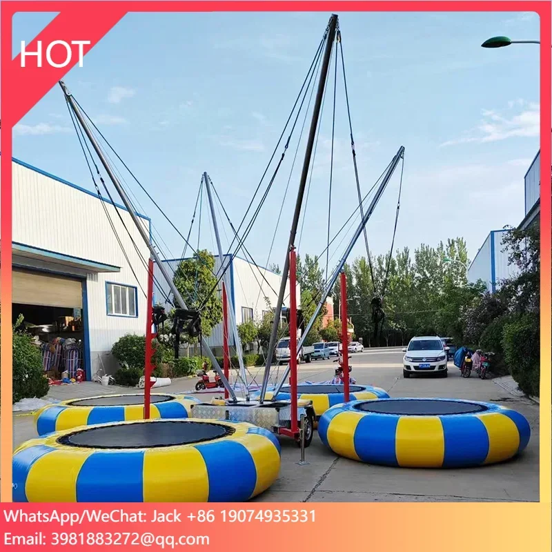 

cheap price outdoor bungee trampoline movable 4-people round trampoline with wheels