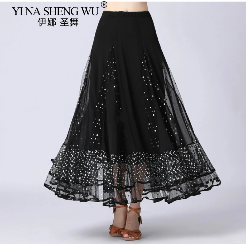 Costumi di danza moderna da donna per le donne Gonne di danza con paillettes di flamenco Valzer Spagnolo Sala da ballo Tango Gonna di scena con costume grande altalena