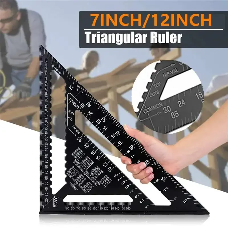 Aluminum Alloy Woodworking Triangle Ruler 45 Measuring Protractor Angle Ruler  90 Degree Thickened Metric Inch Set Square