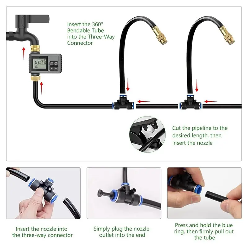 

Умный таймер полива ABAH, система капельного орошения на 60 футов, соединители из цельной латуни, 360° ° Регулируемые насадки, гибкая трубка