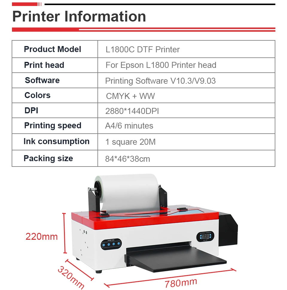 Imagem -02 - Dtf Impresora a3 Dtf L1800 Máquina de Impressão T-shirt Impressora de Transferência Têxtil para Bolsas de T-shirts a3 11.8 Polegada