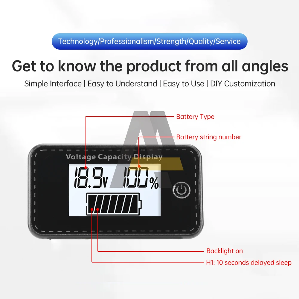 Voltmètre à affichage numérique LCD DC 5-100V, indicateur de niveau de batterie de voiture avec protection de connexion inversée pour plomb-acide/lithium