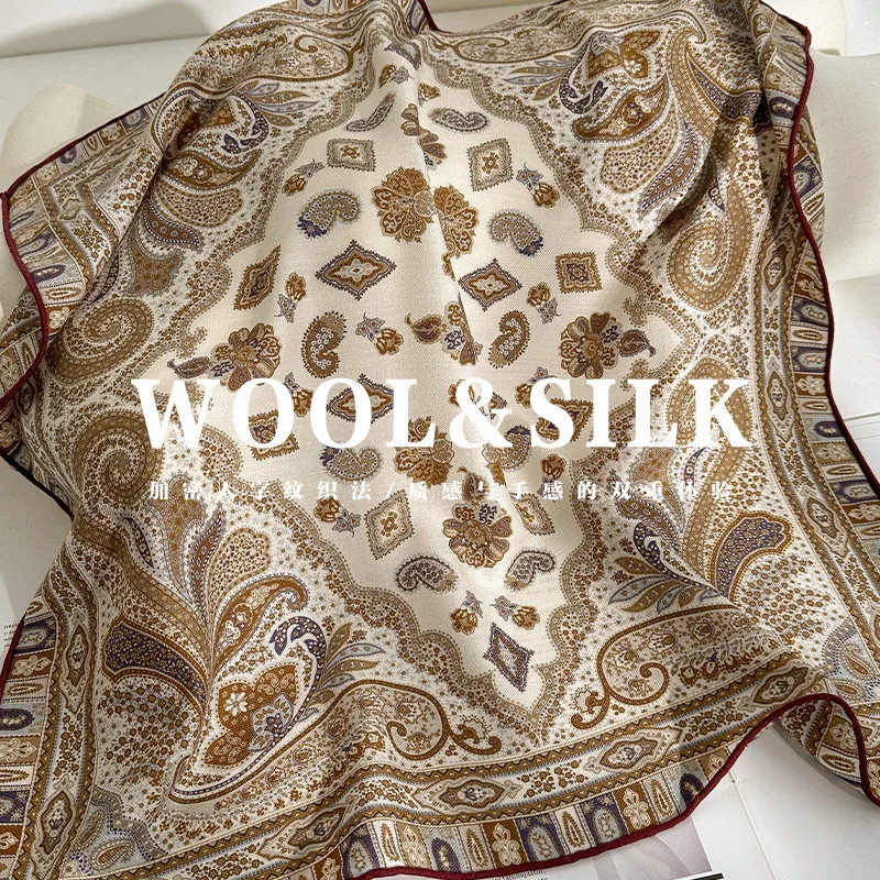 

New 70% wool 30% Silk Scarf Square for Women Office Neck Scarves Luxury Neckerchief Bandana Spring Foulard Female Shawl 65cm