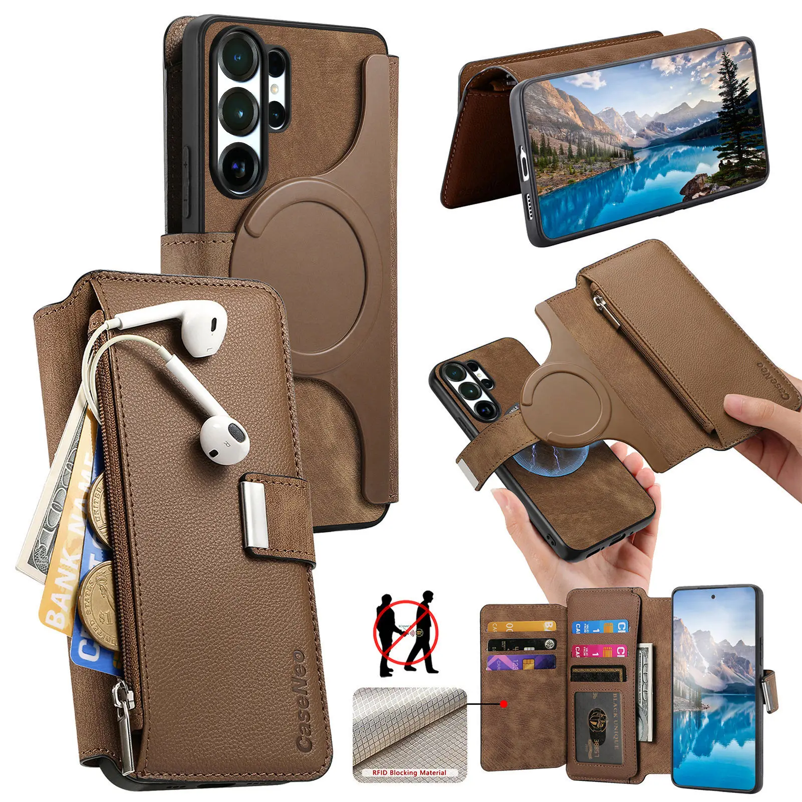 For Samsung Galaxy S26 Ultra S25 S24 S23 Ultra Case Luxury Leather 2 in1 Magnetic Wallet Card Slot Flip Holder Shockproof Cover