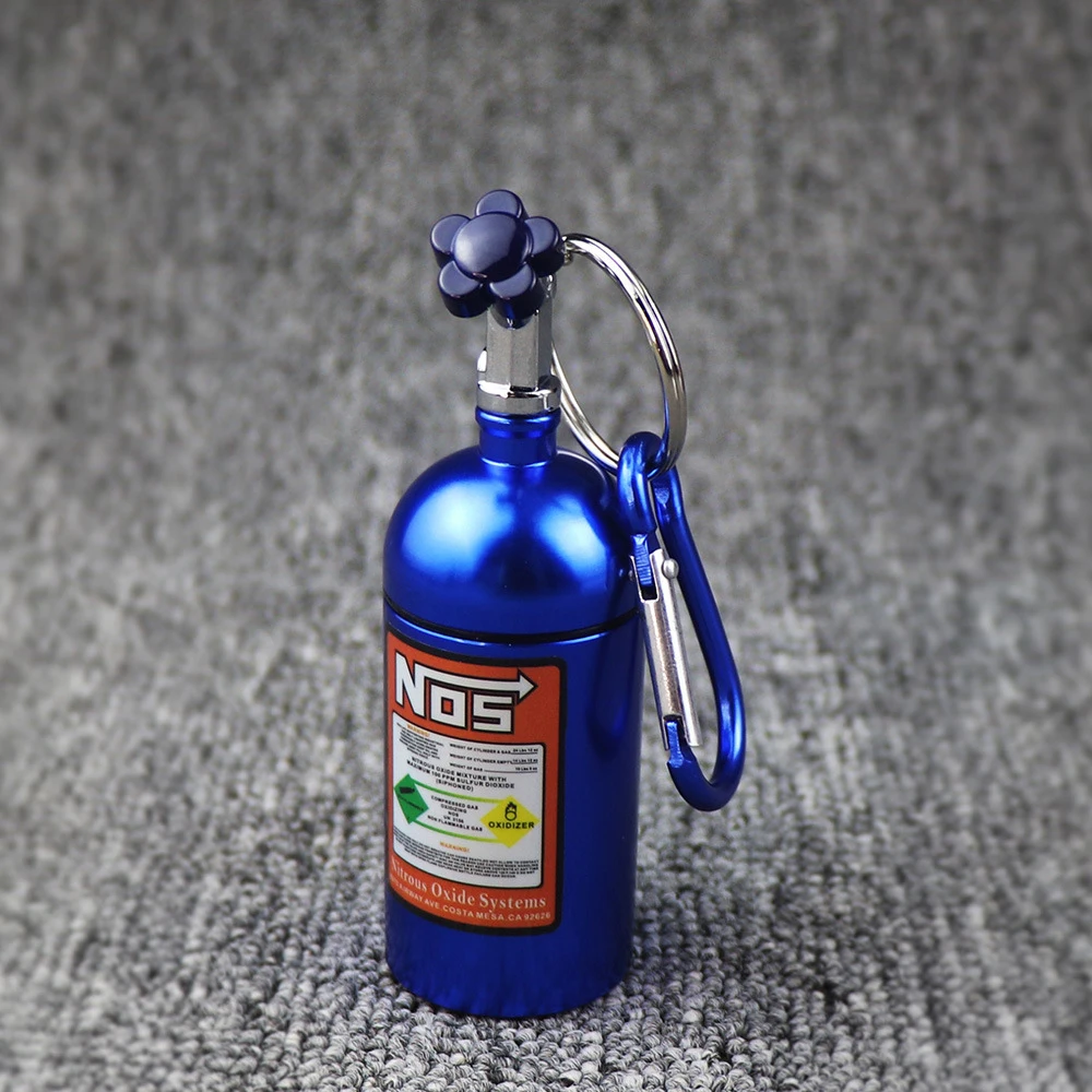 10 cm Outdoor NOS Fles Stijl Sleutelhanger Auto Asbak Metalen Auto Asbak Hoge Kwaliteit Aluminium Sleutelhanger Tas Hanger