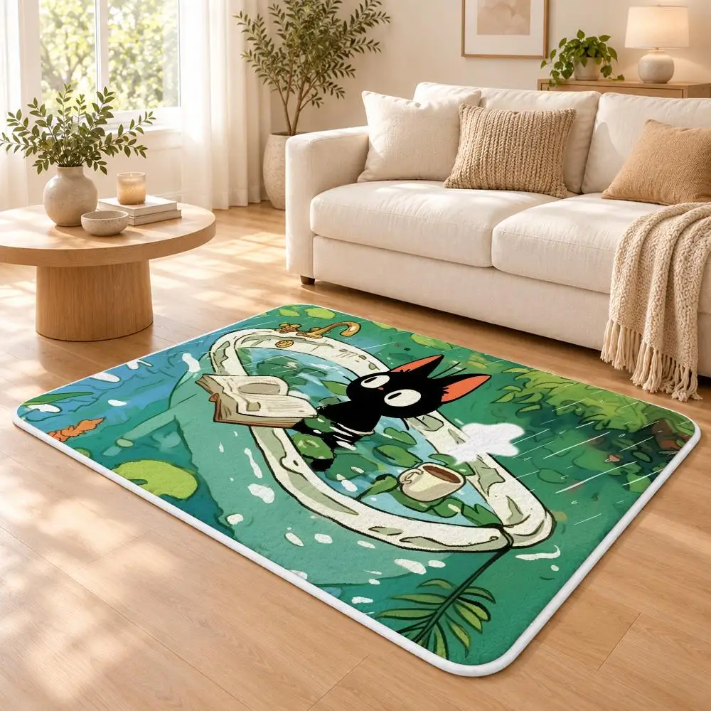 Cartoon Cat in Lotus Leaf Floor Mat Flannel Rug Soft Non Slip Washable Door Mat for Bathroom Bedroom Kitchen Home Decor 4