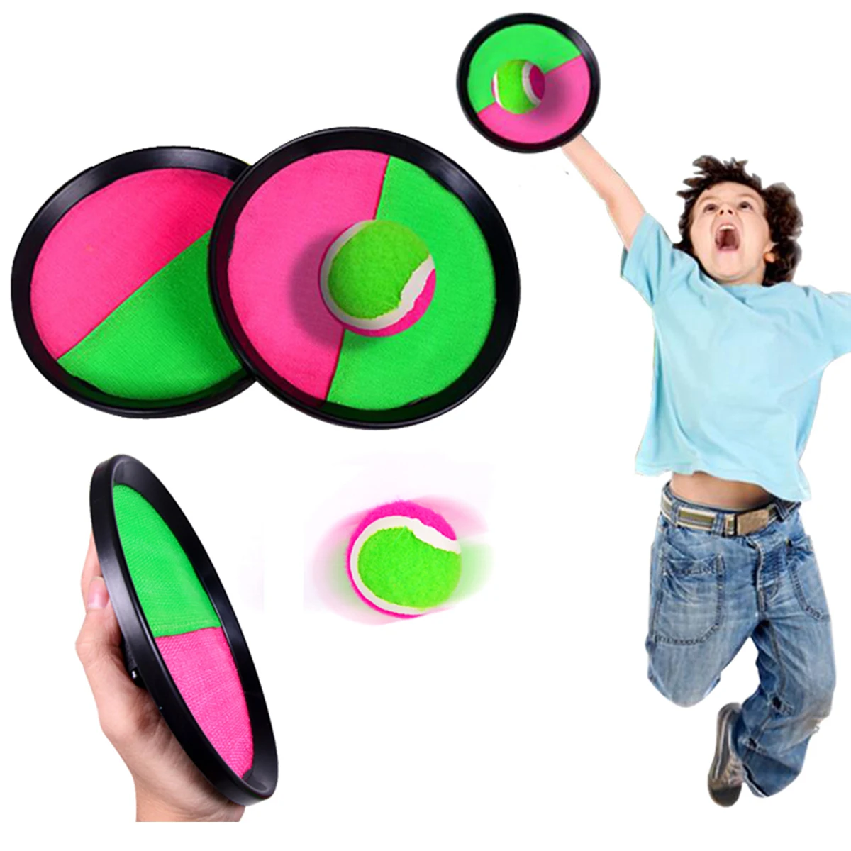 1Set Kids Sucker Sticky Ball Toy 2 Sizes Available Outdoor Sports Catch Ball Game Set Throw and Catch Parent-Child Outdoor Toys