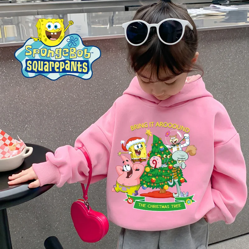 SpongeBob SquarePants Hooded Sweatshirt Baby Top Kawaii Cartoon Anime Long Sleeves Boutique Fashion Child Clothing Boy Girl Gift