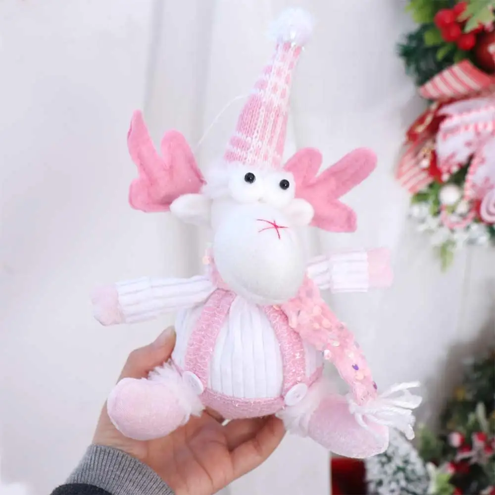 Tabletop Doll Christmas Plush Snowman Doll Realistic Sitting Knitted Elk Snowman Doll Ins Fluffy Christmas Pink Doll Decorations