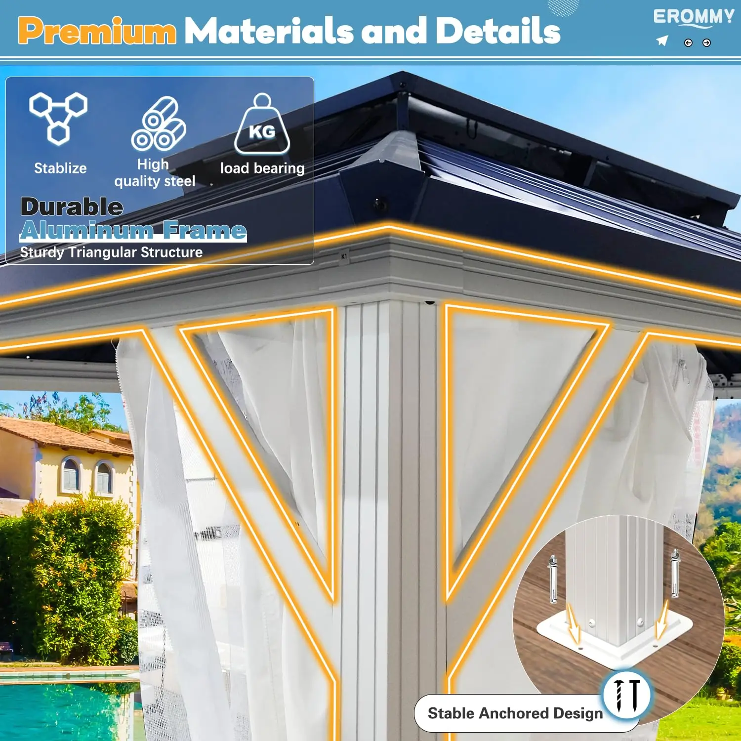 

10'x12' Double Roof Gazebo Hardtop Galvanized Steel Metal Frame Outdoor Permanent Pavilion Aluminum Gazebo Customizable