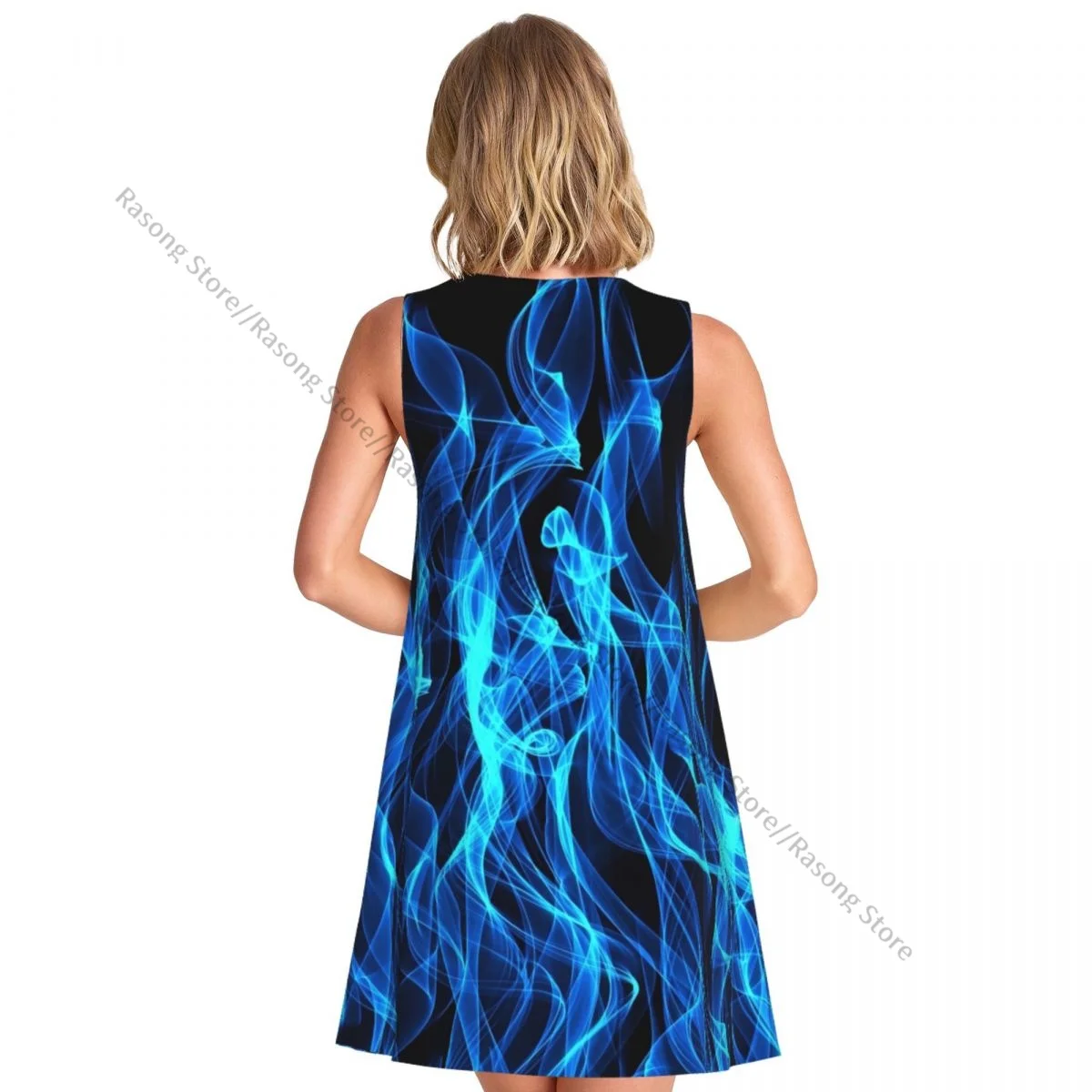 Women's Dress Summer Casual T Shirt Dresses Beach Cover up Blue Fire Texture Tank Dress