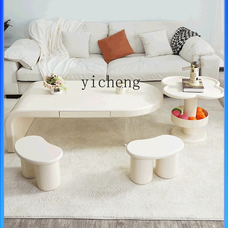 

ZC Cream Style Tea Table Living Room Home Small Apartment Creative Coffee Table Suspension Feeling Simple Small Table