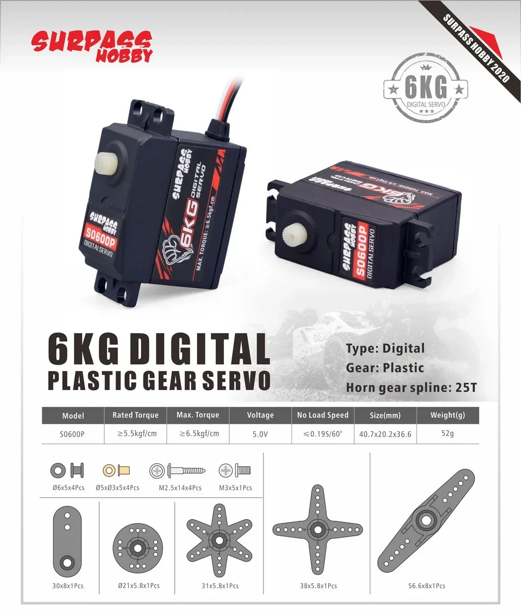 Surpass Hobby 6KG Waterproof Digital Servo Metal/Plastic Gear for 1/10 1/12 RC Car Plane Boat HSP Scx10 MN99s MN86 Wltoys 12428