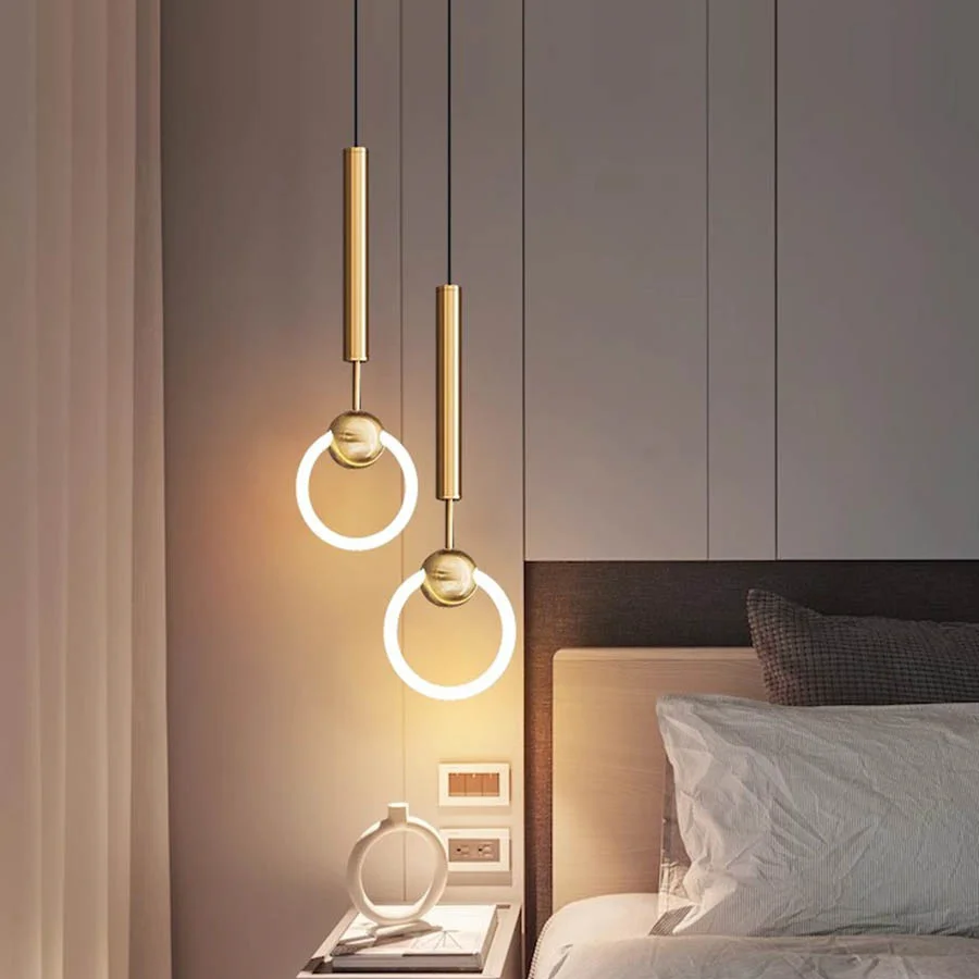 

Single/Double Ring Nordic Led Pendant Light Bedroom Bedside Long-line Hanging Lamp Cafe Bar Restaurant Pendant Lamp Suspension