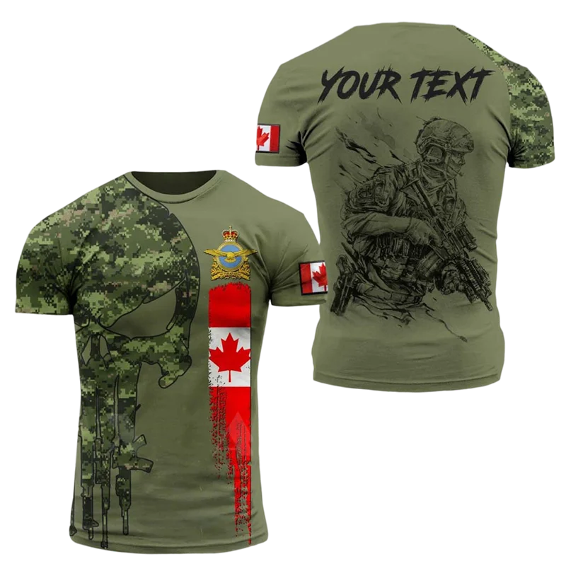 Canada Flag T Shirt Men Maple Emblem Camouflage Tops Pop 3D Jungle Camo Print Proud Of Canadian T-shirt Beige Field Short Sleeve