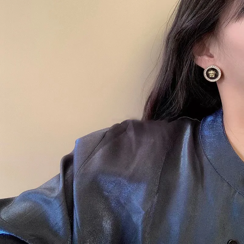 أقراط مزاجية مرصعة بالألماس، أقراط زيتية بتصميم هندسي لطيف على الطراز الفرنسي القديم #4