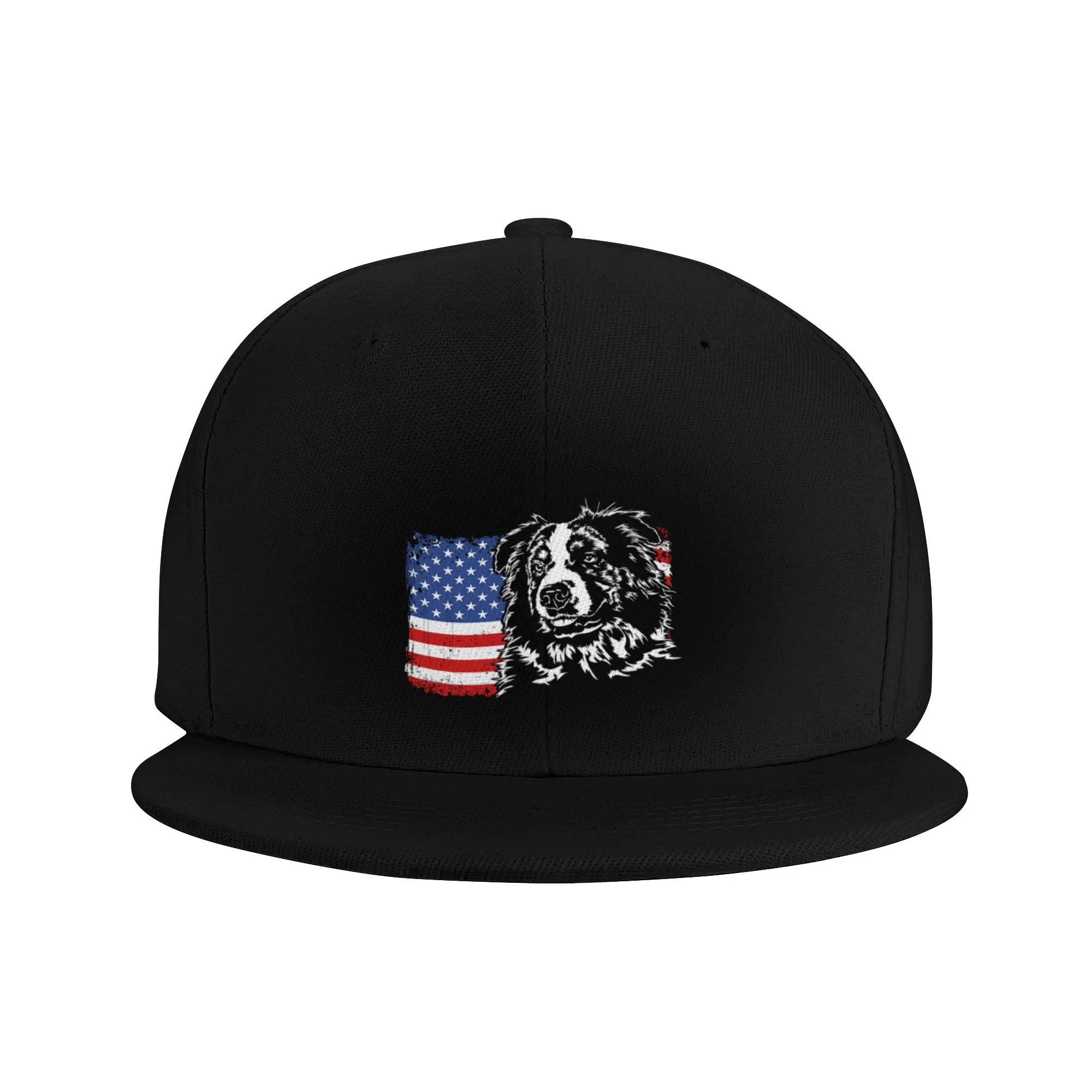 Fashion Australian Shepherd Flag Patriotic Dog Canine Portrait Flat Brim Sun Hat  Running Luxury Woman Hat