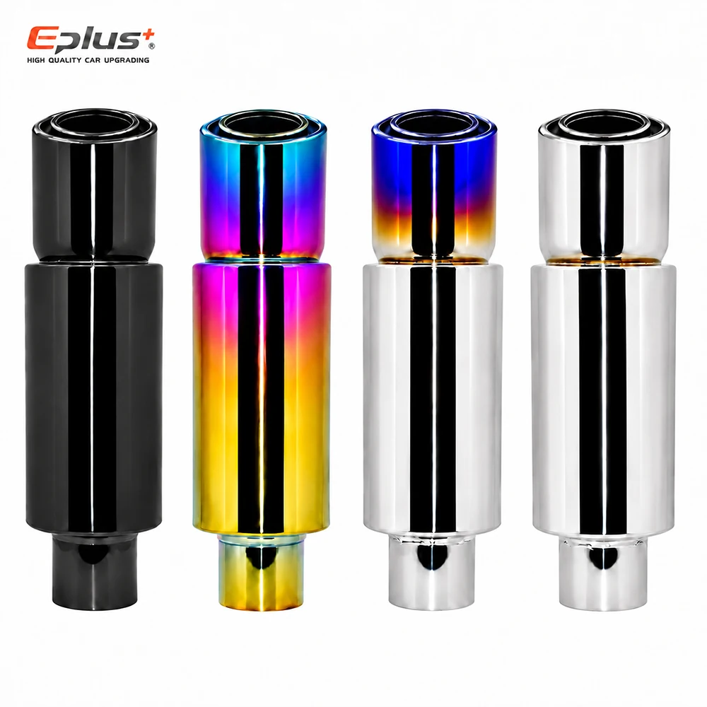 EPLUS Universal Car Stainless Steel Exhaust Muffler Straight-Cut Tip Car Exhaust Resonator Inlet 51/57/63mm Dual Layer Output