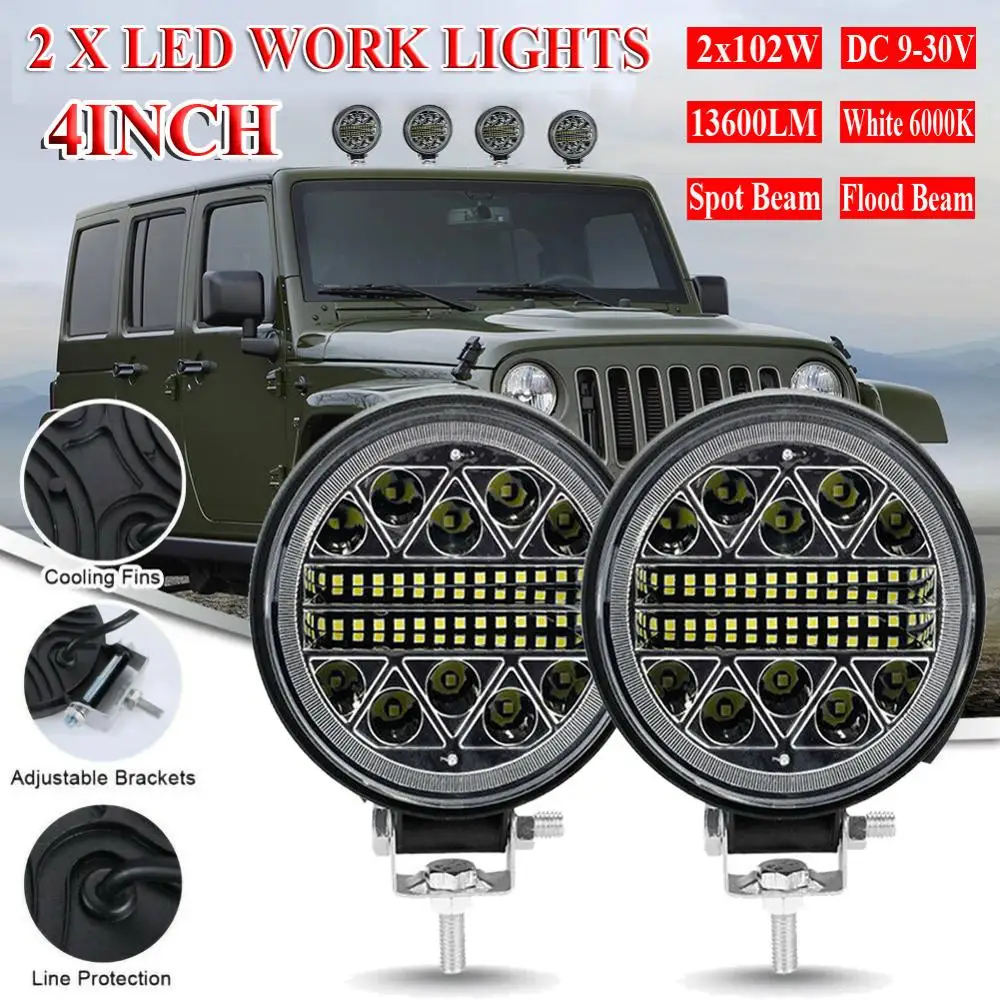 

2Pc 102W LED Work Light LED Car Front Fog Light 12V 24V for Truck SUV 4X4 4WD Engineering Headlights Off-Road LED Round Headlamp